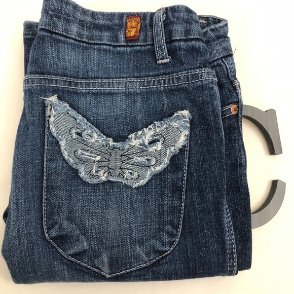 Rare 7FAM Jeans l Sz 28 l Straight Leg Butterfly Back Pockets Jeans - Picture 12 of 14